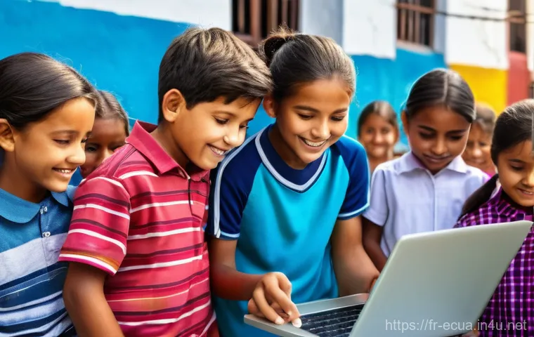 에콰도르에서 소셜 미디어 인기 콘텐츠 - **Prompt 1: "Ecuadorian Digital Inclusion in a Vibrant Community"**
    A wide shot of a bustling, c...